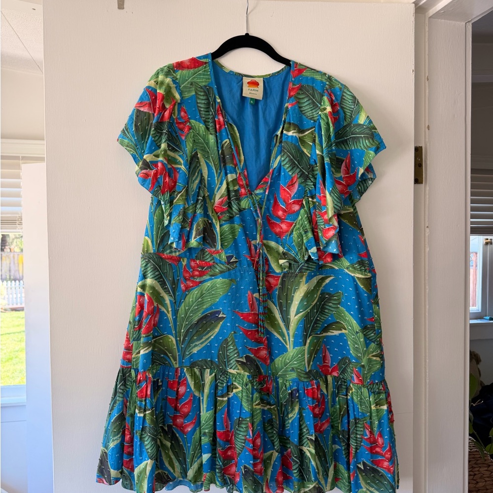 FARM Rio Leaf and Floral V-Neck Dress